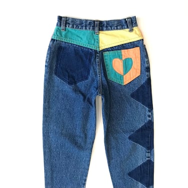 Vintage Limited Patchwork Heart Jeans / Size 21 22 XXS 