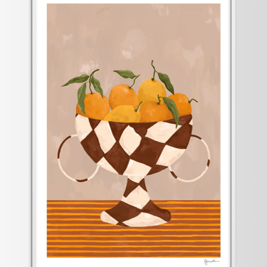 Lemons &amp; Oranges in Checkered Vase Framed Print