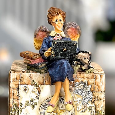 VINTAGE: 1996 - Boyds Folkstones "Electra" Angelbyte Figurine in Box - #36300 - Sitting Angel Using Laptop - SKU 00035432 