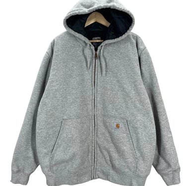 Carhartt Gray Quilt Lined Hooded Heavy Sweatshirt Jacket Hoodie 