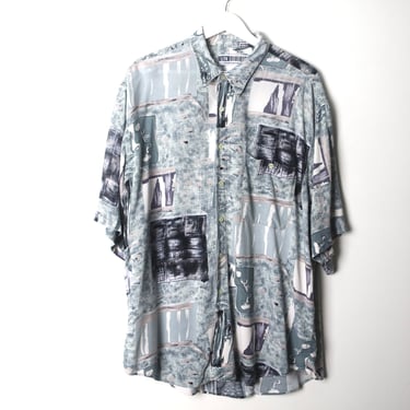 vintage SWIRL pattern pastel 1990s BAROQUE slouchy oversize men's button down shirt -- size XL 
