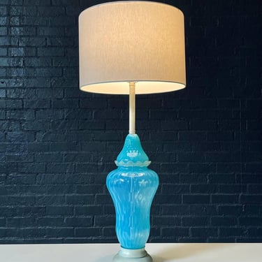Mid-Century Hollywood Regency Italian Blue Swirl Murano Table Lamp, c.1960’s 