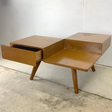 Vintage Modern Square Coffee Table With Dual Pull Out Drawers 