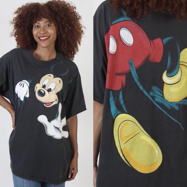 90s Mickey Mouse Wrap Around T-Shirt, Disney Cartoon Character Tee, All Over Big Print Mens One Size Top 