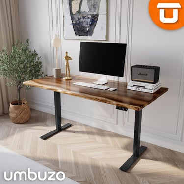 Live-Edge Walnut Color Standing Desk | Solid Acacia Wood Work Desk | Sit-Stand Adjustable Table | Home Office Adjustable Desk - UMBUZO 