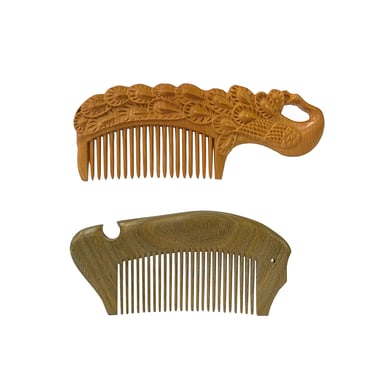 Set of 2 Chinese Brown Handmade Wood Simple Flat Top Combs ws2526E 