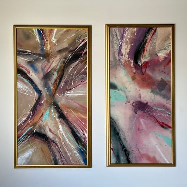 Craig C. Reheis (1941-1991) Ft. Lauderdale Artist - Large Expressionist Abstract Paintings - a Pair 