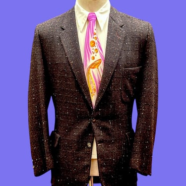 Gorgeous 1950s Black Wool Tweed Windowpane Plaid Fleck Sport Coat By Palmdayl 