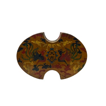 Chinese Distressed Mustard Yellow Phoenix Graphic Oval Shape Box ws3388E 