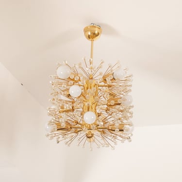 Impressive Brass and Glass Chandelier Designed by Emil Stejnar 