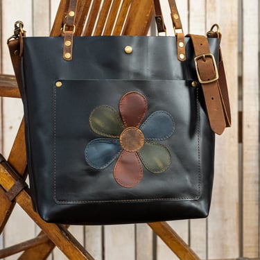 The Flower Power Leather Tote Bag | Limited Edition |  Handmade Purse |  Made in the USA | Leather Handbag | Personalized 