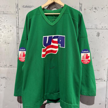 Vintage Green USA Hockey Jersey Coupe Canada Cup Distressed 