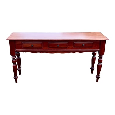 British Colonial Solid Mahogany Three Drawer Console Table 