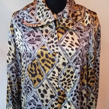 Leopard silk blouse vintage by Bob Mackie,1980s 