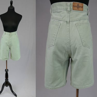 90s Jean Shorts - 29" waist - Muted Light Green - High Rise - Cotton Denim - Hunt Club - Vintage 1990s - M 