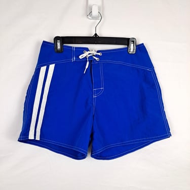 Vintage 90s Royal Blue High Rise Lace Up Surf Shorts, Size 29 Waist 