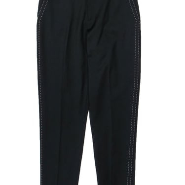 Equipment - Black Tapered Wool "Warsaw" Trousers w/ White Contrast Stitching Sz 8