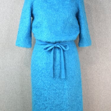 1960s - Mohair - Blue - Sweater Dress - Wiggle Dress - by Renior Origional for Talls 