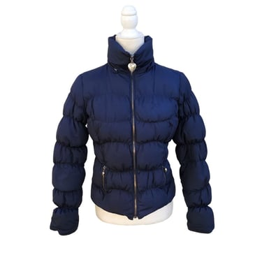 Twisted Heart Puffer Jacket Fitted S Navy Blue Bling Star Street Wear Parka Zip 