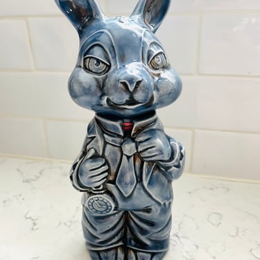 Vintage Hobbiest Container R Shipman Alice and Wonderland Rabbit with A Pocket Watch Handmade Pottery Signed by Alco by LeChalet