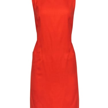 Louis Feraud - Bright Orange Woven Sheath Dress w/ Gold Buttons Sz 10