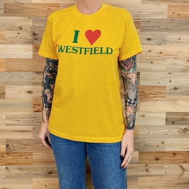 Vintage 80's Soft Retro I Love Westfield Yellow Tee Shirt T-Shirt 