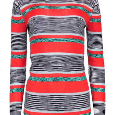 Missoni - Red, Black, & White Knit Sweater w/ Classic Striped Design Sz M