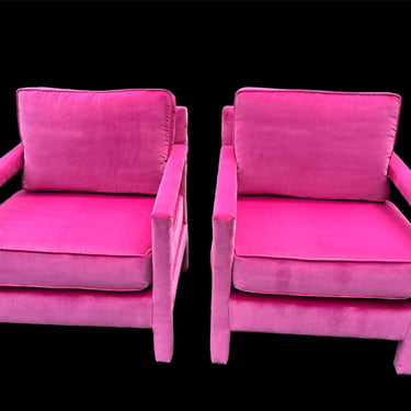 Vintage pair of parsons chairs with arms.  All new foam and PINK upholstery! 