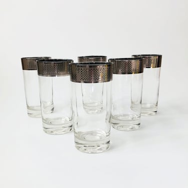 Mid Century Checkered Silver Rim Tumblers - Set of 6 