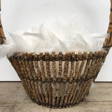 Vintage Twig Egg Basket, Easter Basket, Flower Girl, Rustic, Outdoor Wedding, Natural Tree Material Wrapped With Lanyard 