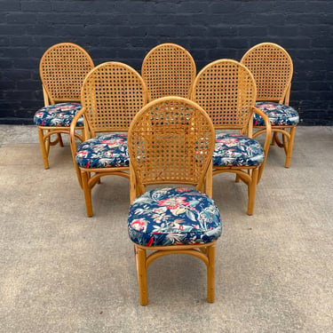 Set of 8 Vintage Bamboo Rattan Wicker Dining Chairs, c.1960’s 