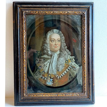 English Reverse Glass Print, Portrait of King George II