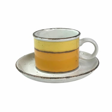 Midwinter Stonehenge Sun Orange and Yellow Coffee Cups and Saucer, set of 5 