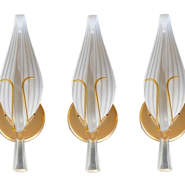 A Set of 3 Vintage Franco Luce for Seguso Murano Cattail Sconces