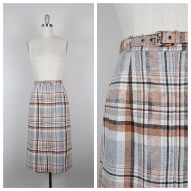 Vintage pencil skirt, 1970s, plaid, wool, preppy, light academia, fall fashion, size small 
