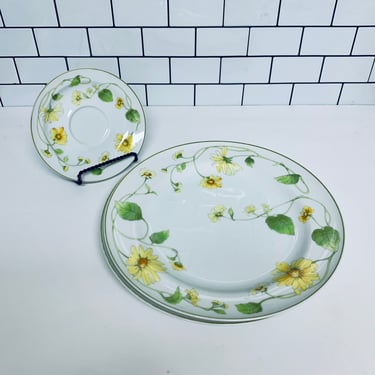 Vintage Mikasa Fresh as a Daisy Dinner Plate and Saucer Plate, Floral Mikasa, Yellow Daisy Dinnerware 