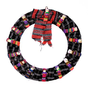 VINTAGE: 1980's - FIESTA Native Guatemalan India Worry Doll Wreath - Handmade Wreath - Yarn Dolls - Holiday Wreath - SKU 31-C-00013622 