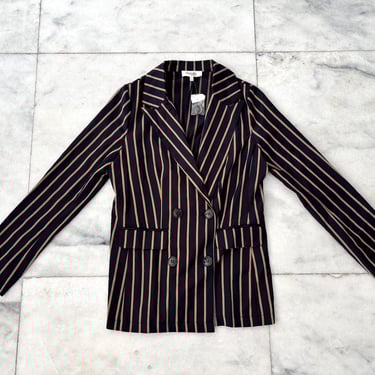 Y2K Charlotte Russe Blazer Navy Blue Orange Stripe Double Breasted Women Small Academia Preppy NWT 