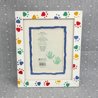 Vintage Pet Paw Print Picture Frame - White Painted Wood - Holds 5" x 7" Photo w/ Mat or 8" x 10" - Decorel 1996 - Tabletop Display 