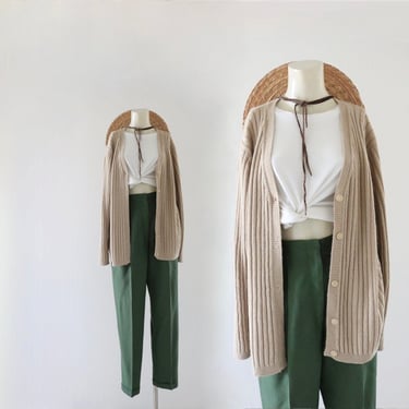 ribbed beige cardigan - xl - vintage 90s y2k womens brown size extra large oversized slouch sweater 