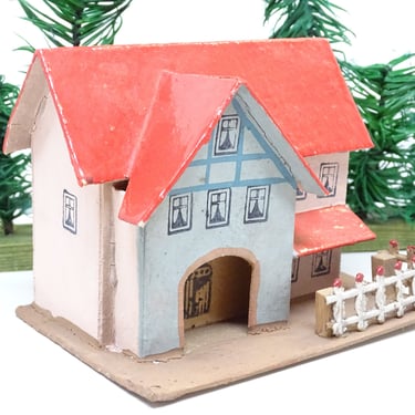 Antique German House for Christmas Putz or Nativity, Vintage Cardboard Toy, Germany 