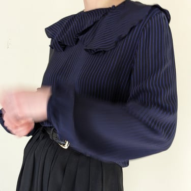 Vintage Christian Dior Striped Silk Ruffle Blouse