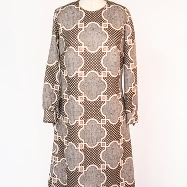 1970s Dress Printed Geometric Knit Shift M 