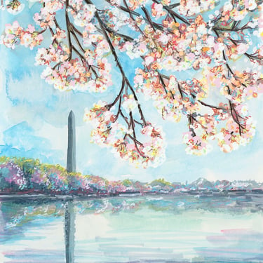 Washington Monument Tidal Basin and Cherry Blossoms by Cris Clapp Logan 