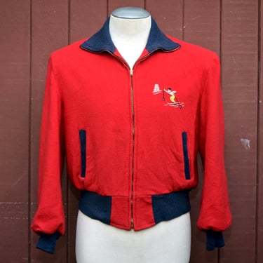 Red And Blue Two Tone Wool Late 50 / Early 60s  Wool Sport Chief Skier Embroidered Ricky Jacket 