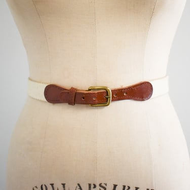 1970s/80s Beige Canvas and Brown Leather Belt 