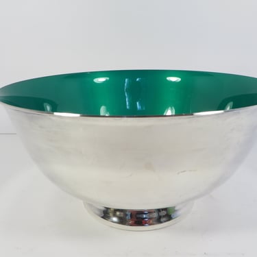 Vintage Reed and Barton Silverplated Revere Bowl with Emerald Green Enamel Interior 
