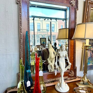 Vintage Gold and burled shell pattern beveled mirror approx 42x29.5