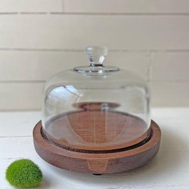 Vintage Wood Glass Dome Charcuterie Tray, 7.5" Diameter, Glass Dome, Cheese Dish | Entertaining, Christmas Gift, Cloche, Charcuterie Tray 