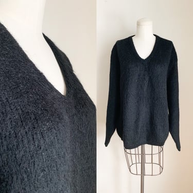Vintage 1970s Black Mohair Sweater / L 